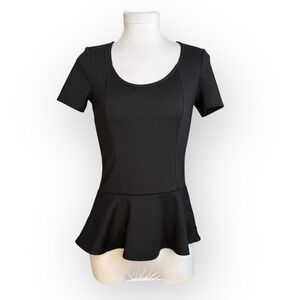 Kirra Black Peplum Top with Back Heart Cutout Large‎